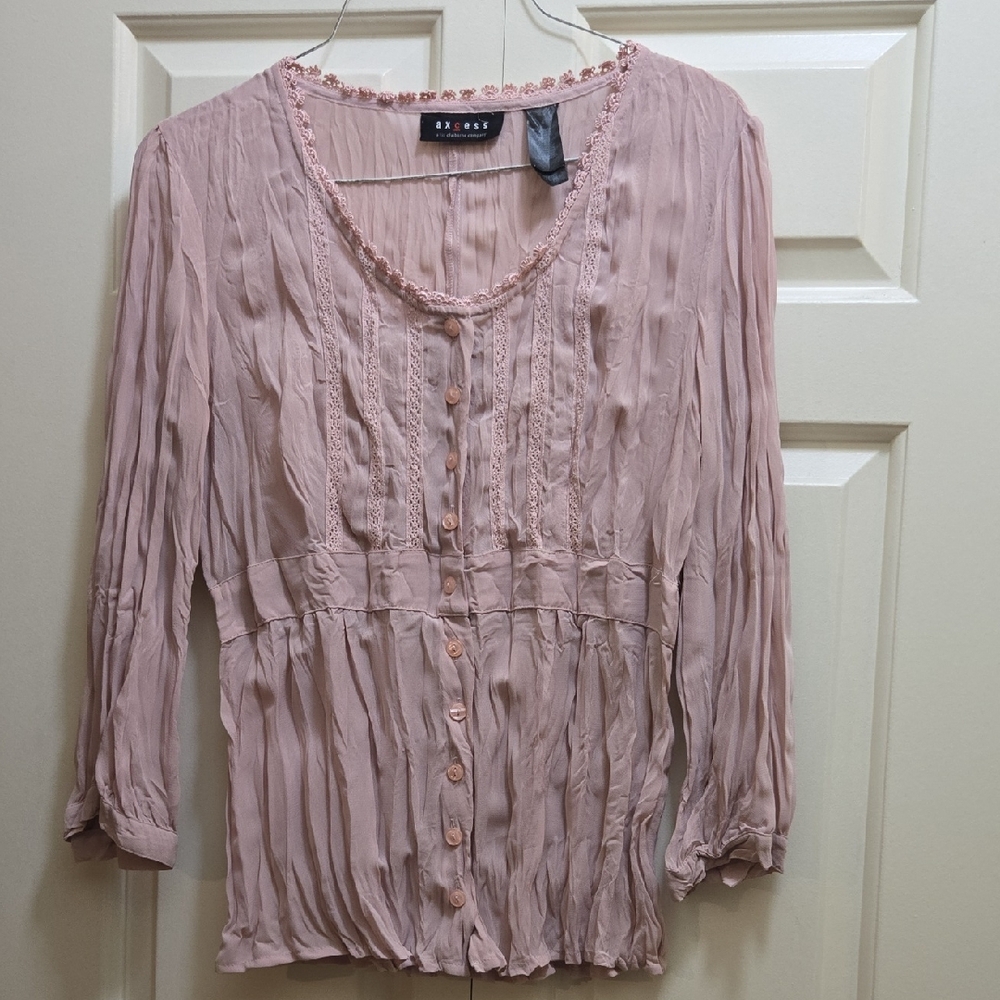 Liz Clairbone Three Quarter Length Sleeve Blouse - Size 4 - Pink Blush